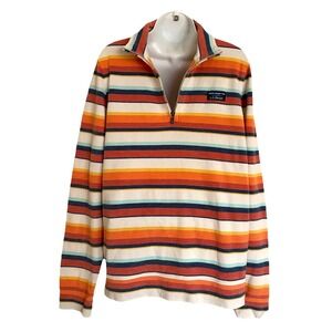 LL Bean Men's Comfort Stretch Piqué Quarter Zip Pullover Long-Sleeve Stripe M